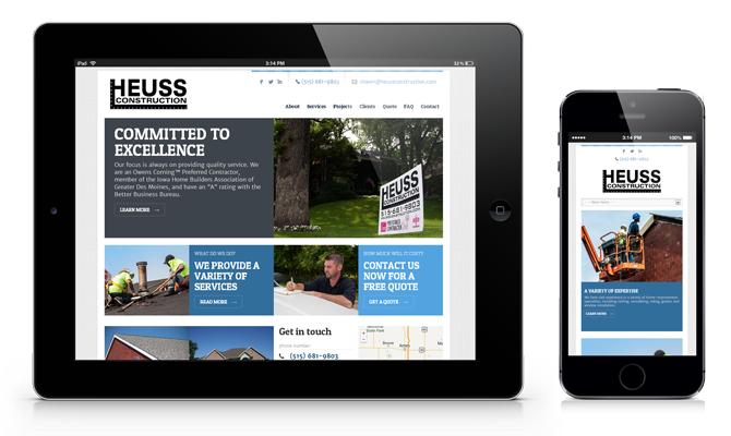 Heuss Construction Website on iPad and iPhone